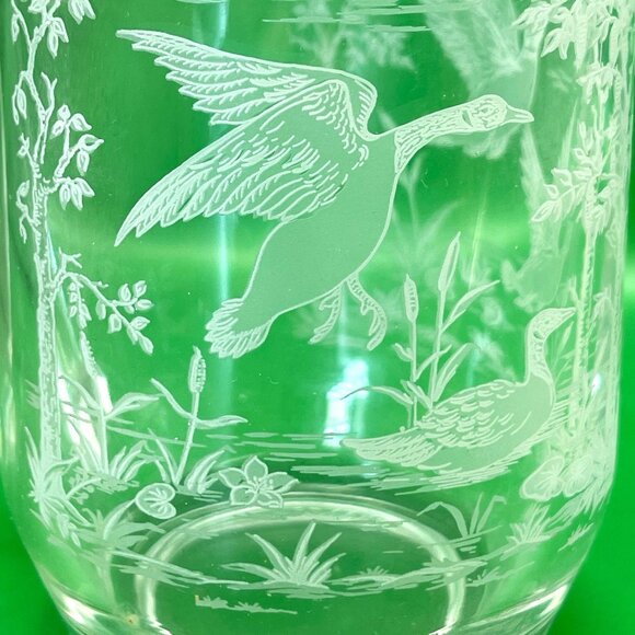 Vintage Etched Glass Beer Stein Tankard Lid Duck Goose Pond Scene Germany France - Picture 12 of 14